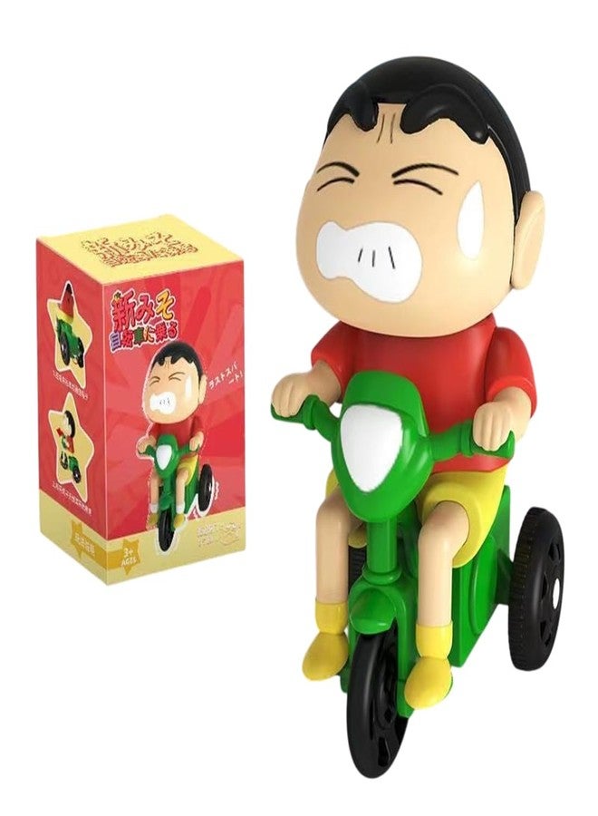 FowWelt Cartoon Tricycle Figure - Expressive Character Toy with Collector Box - Red & Yellow Outfit, Green Bike - Whimsical Japanese-Inspired Design (Sinchan C) - Image 3